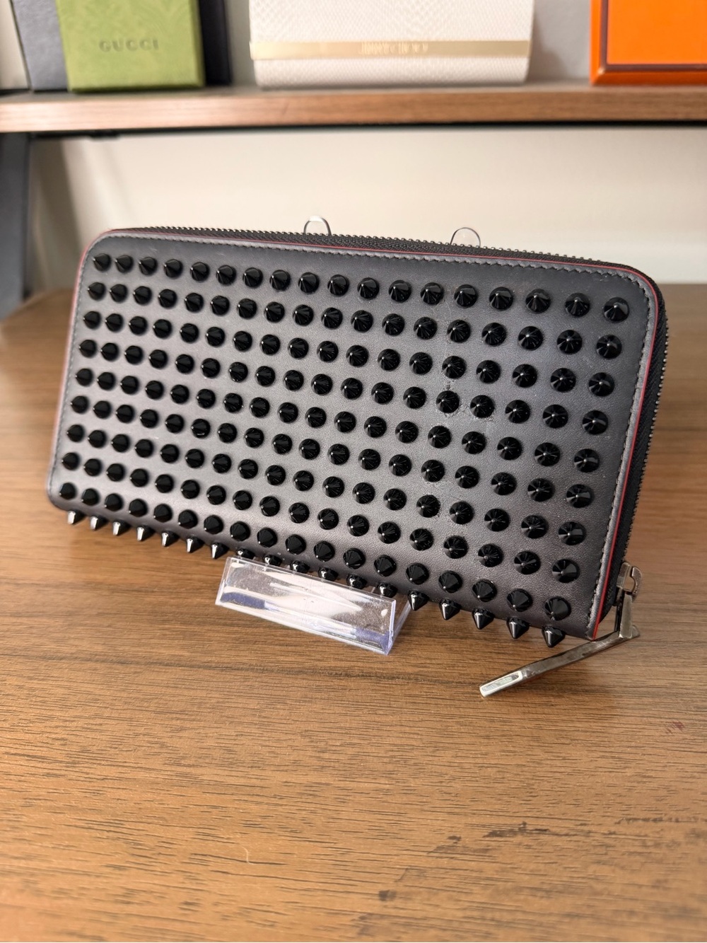 AUTHENTIC - Christian Louboutin Black Spiked Long Zip Wallet - Picture 3 of 12